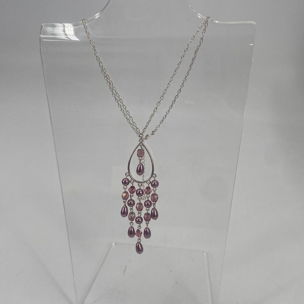 Barbiecore whimsygoth chandelier pink beaded 16 inch necklace